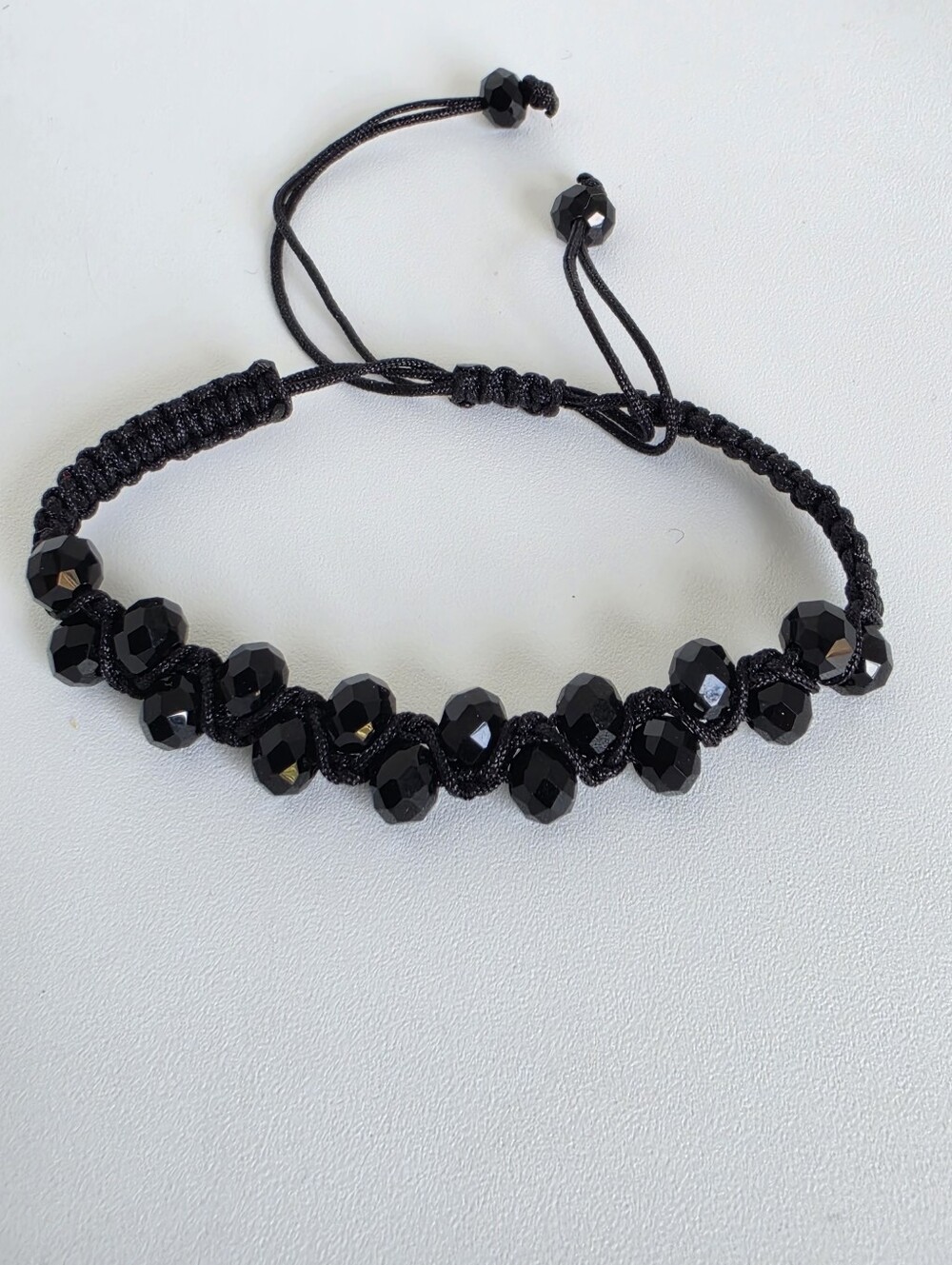Handmade Black Crystal Macrame Bracelet Adjustable Boho Minimalist
